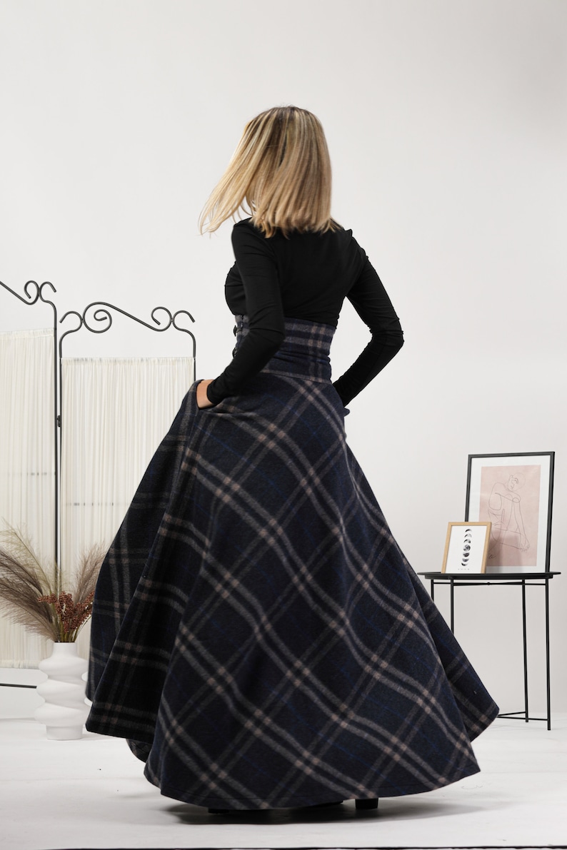 Tartan Plaid Edwardian Skirt, Wool Walking Skirt, Outlander Wool Skirt, Scottish Style Maxi Skirt, Dark Academia Long Winter Riding Skirt image 4