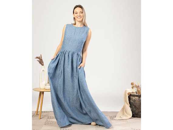 a line smock dress Linen Maxi Summer With Pockets, A-line Long Linen Sleeveless Dress Web Collection: SS Shop Asymmetrical One Shoulder Backless Size:Only Headband and Dress 6-9 Months and a baby doll