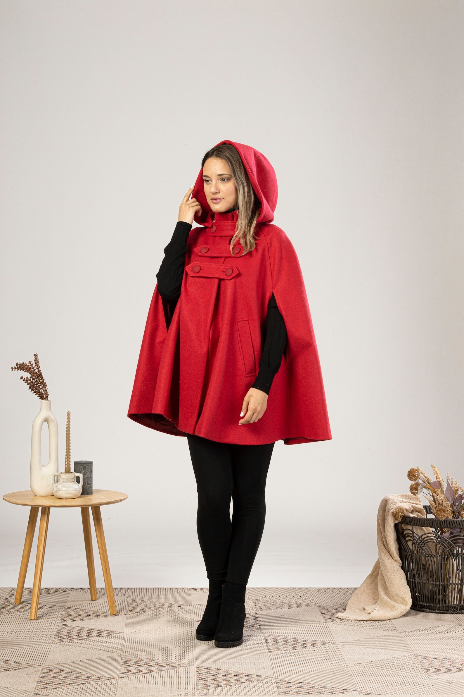 Elven Forest Cape Coat With Roomy Hood, Large Blazer Cloak With Buttons ...