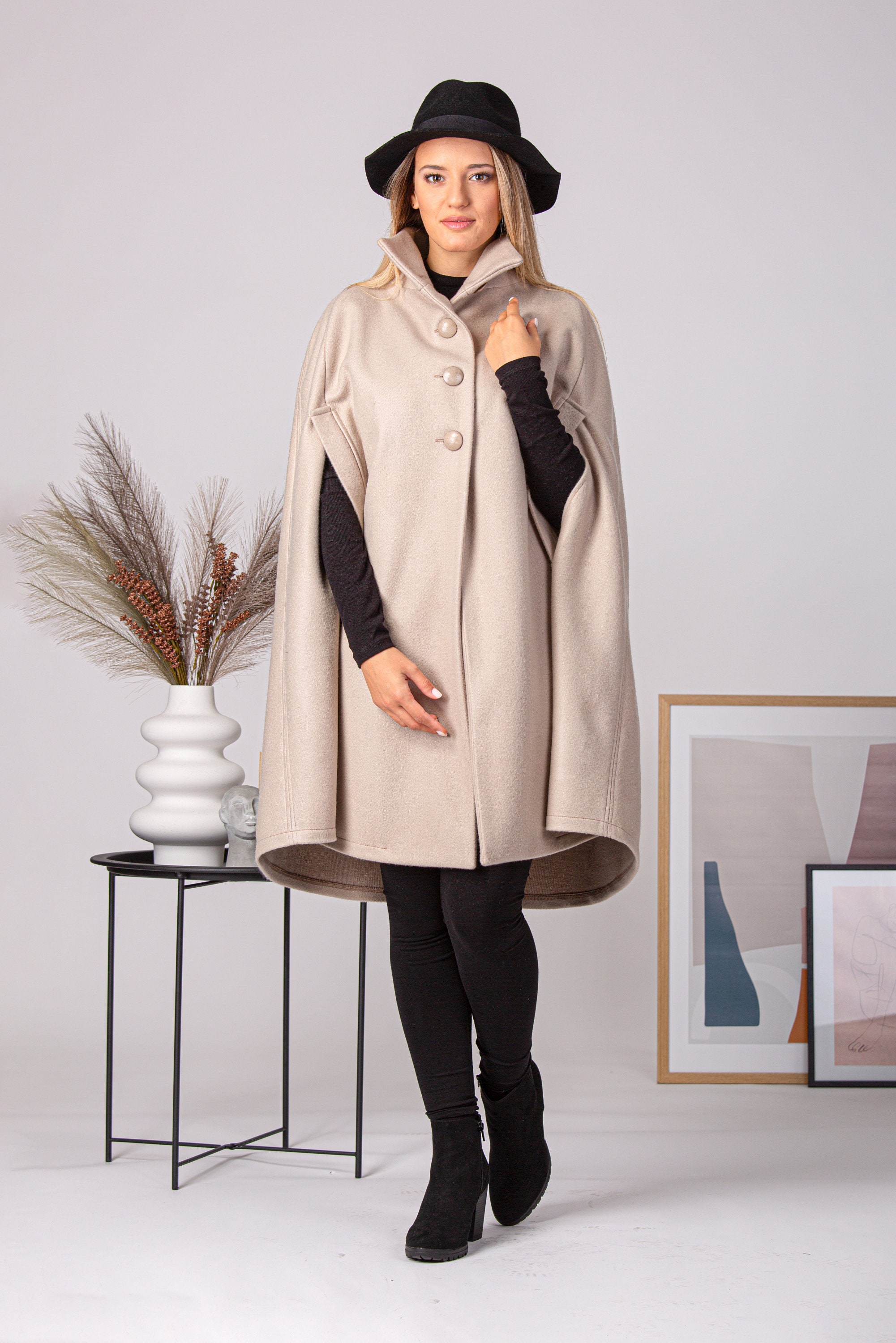 Long Wool Winter Cape Coat, Evening Cape Jacket, Dressy