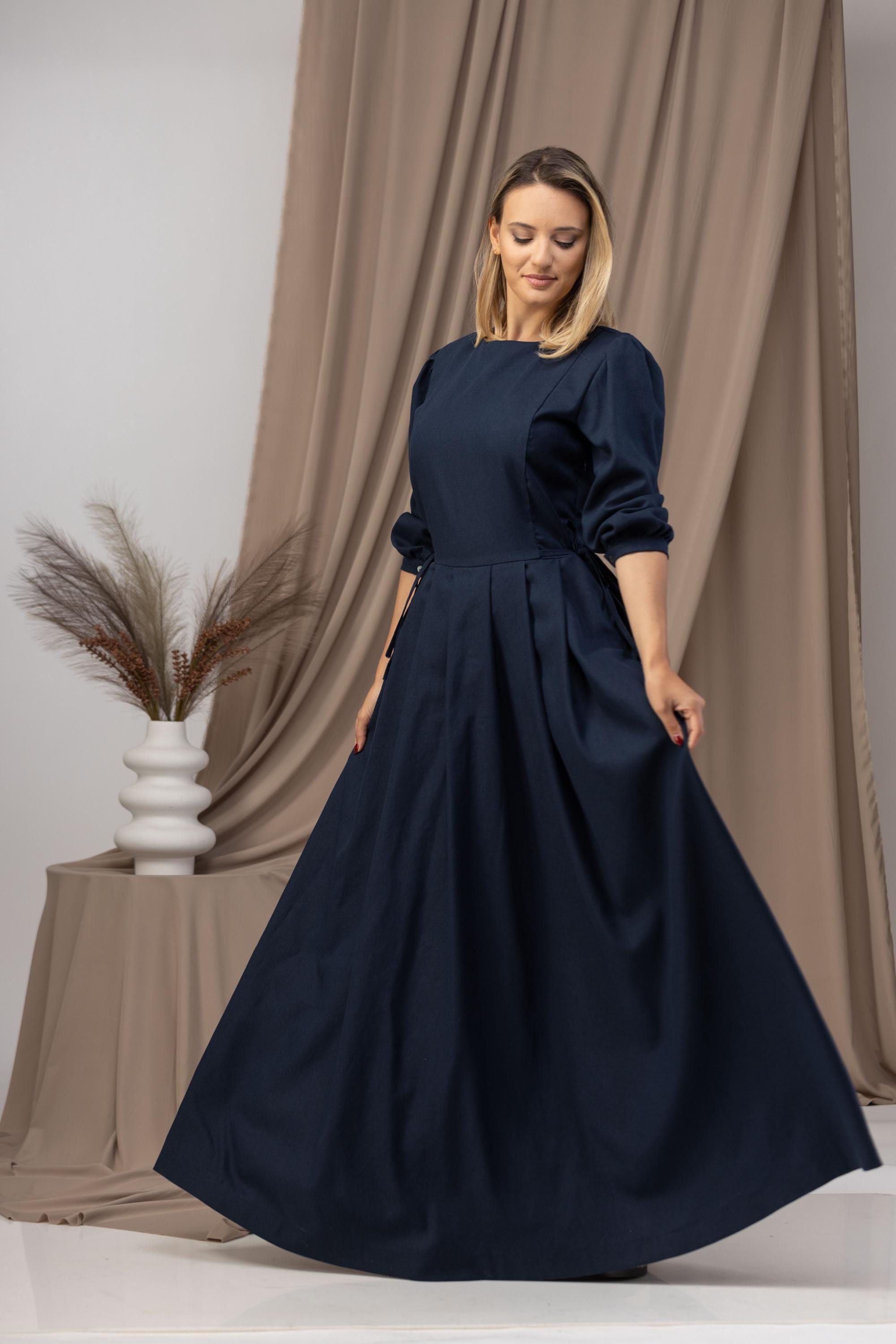 Linen Modest Floor Length Dress With Bracelet Sleeves, Linen Homestead Maxi  Dress by Nikkaplace - Etsy