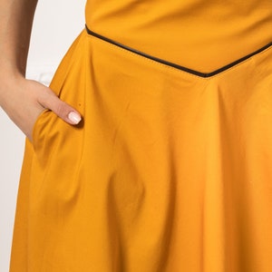 Victorian Walking Skirt, Edwardian Cotton Yellow Skirt, Waistband Long Skirt, Plus Size Gothic Flare Skirt, Steampunk Maxi High Waist image 8