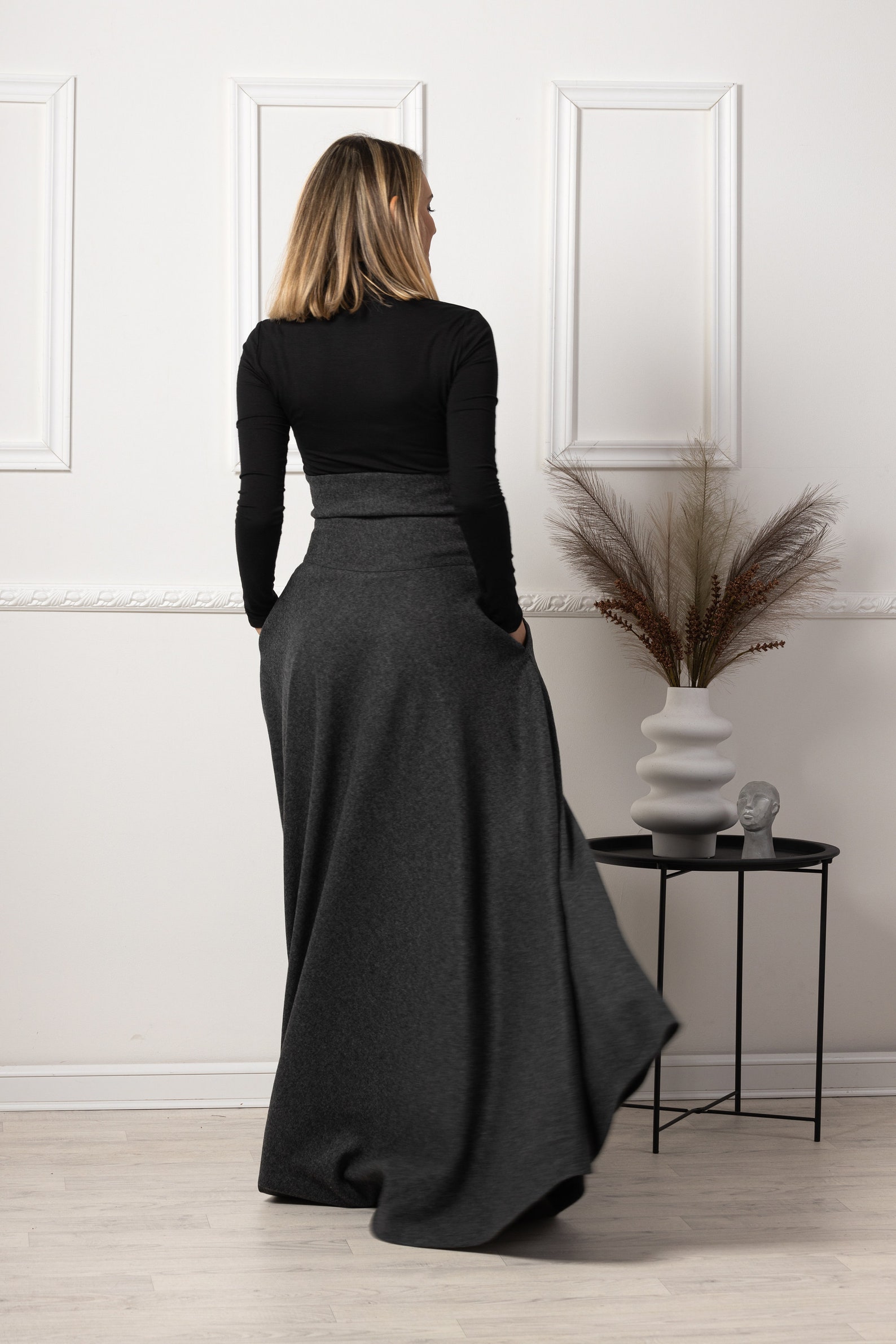 High Waisted Wool Maxi Skirt Long Winter Skirt With Pockets - Etsy