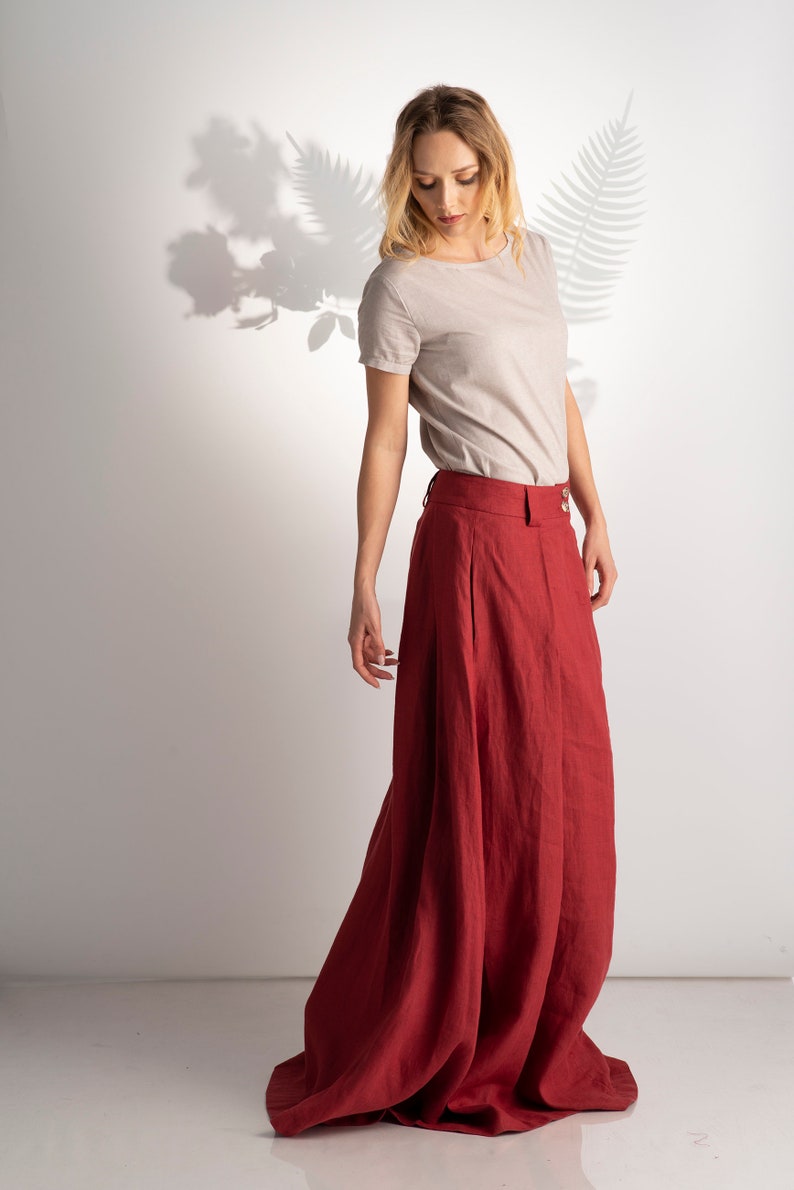 Linen Maxi Skirt Red Skirt Summer Skirt Plus Size Maxi Etsy