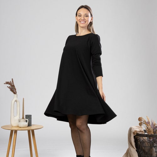 Loose Silhouette Cotton Dress, Black Midi Swing Dress, Lightweight Summer Dress, Plus Size Petite Clothing, Casual Minimalist Flared Dress - Etsy Ireland Loose Silhouette Cotton Dress, Black Midi Swing Dress, Lightweight Summer Dress, Plus Size Petite Clothing, Casual Minimalist Flared Dress - Etsy Ireland