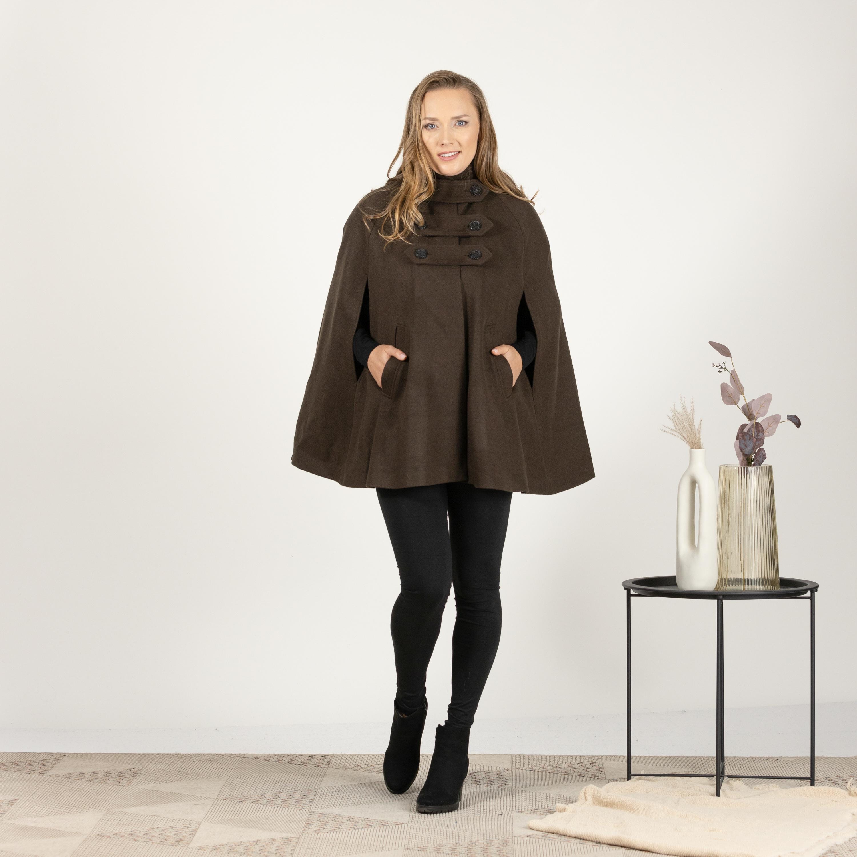 フード付きダブルブレストケープレット、冬用マント、プラスサイズ