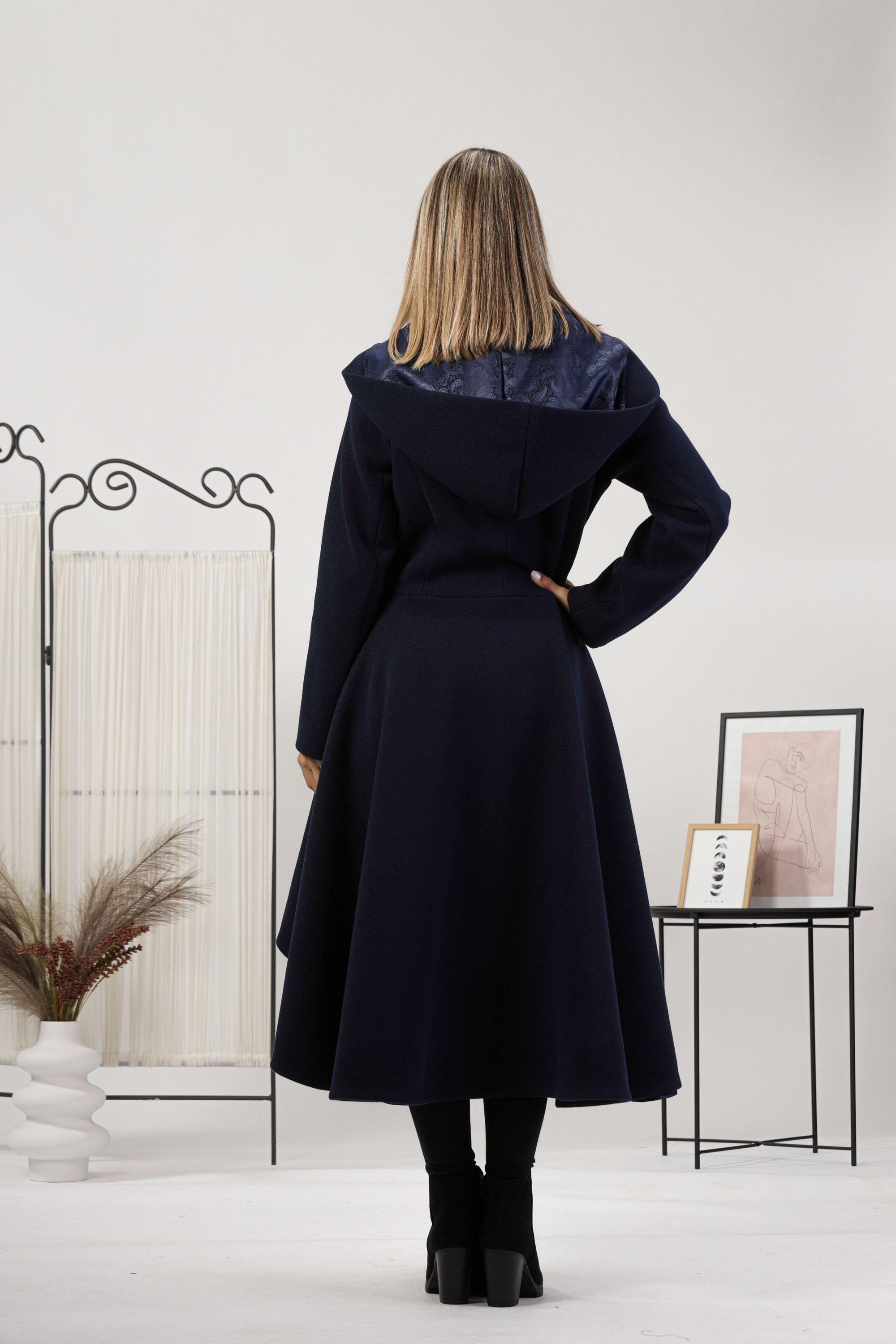 【FLAREUP】raglan robe double long coat Hooded Wool Princess Coat, Asymmetrical Ruffle High-low Coat