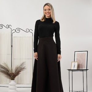 Edwardian-Inspired Soft Wool Ankle Length Skirt, Maxi Waistline Grace Skirt, Black Walking Pockets Skirt, Winter A Line Plus Size Skirt image 4