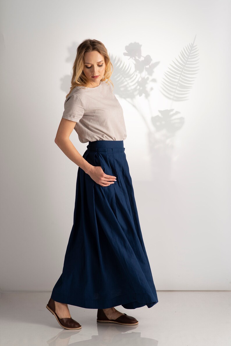 Linen Skirt Denim Linen Skirt Linen Maxi Skirt Linen Etsy