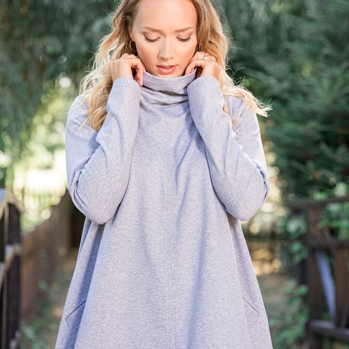 plus size winter dress Women's Sweater V-Neck Long Sleeve Fall Dressed with Pockets Light Grey 5XL : Target with beautiful floral patterns that suit any skin tone High Neck Asymmetric Tunic Dress,