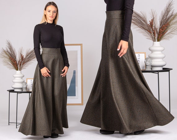 Victorian Walking Maxi Skirt, Long Edwardian High Waist Skirt