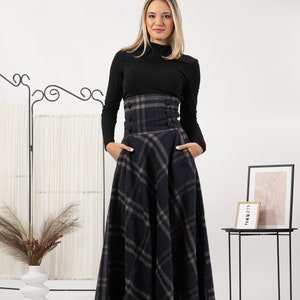 Tartan Plaid Edwardian Skirt, Wool Walking Skirt, Outlander Wool Skirt, Scottish Style Maxi Skirt, Dark Academia Long Winter Riding Skirt image 2