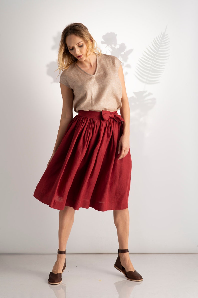 Flare Linen Skirt AMELIA Sizes XS 3XL Pleated Skirt Linen Etsy