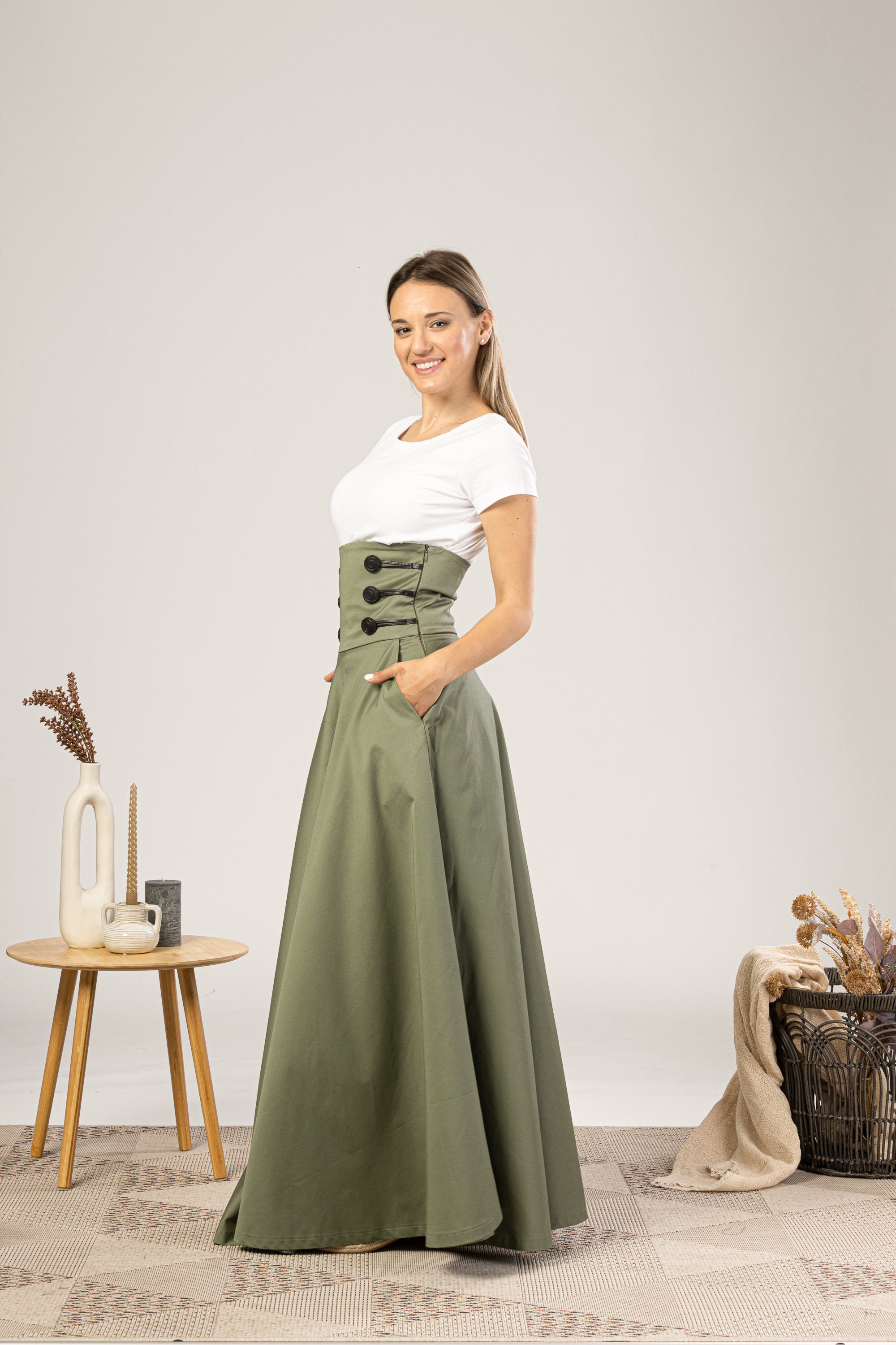 High Waisted Empire Line Victorian Walking Skirt for Summer High Waisted Empire Line Victorian Walking Skirt for Summer