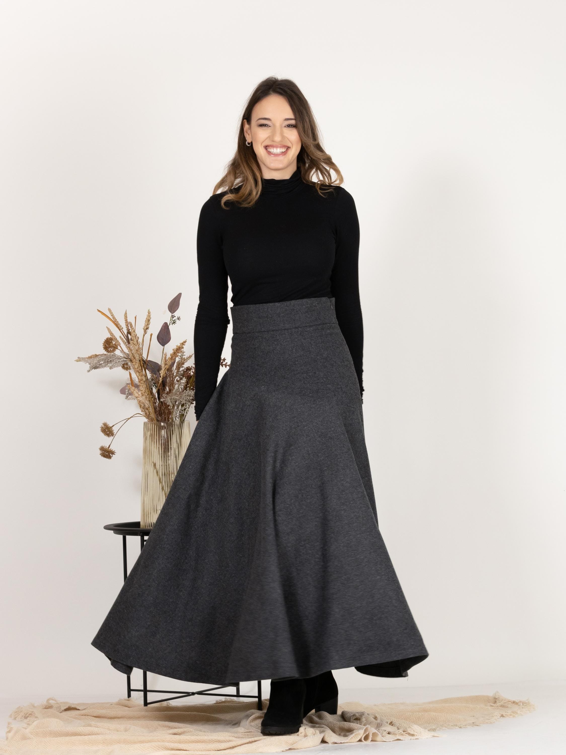 スカート ch!iiibag Wool Maxi Skirt Wool Maxi Skirt, Victorian Walking Skirt, High Waist Woolen Skirt