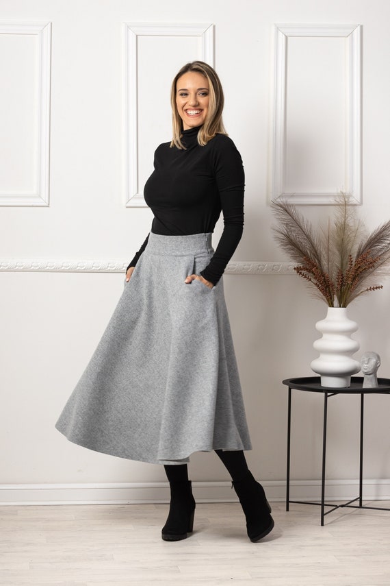 High Waist Wool Skirt With Belt Plus Size Winter Skirt - Etsy Norway