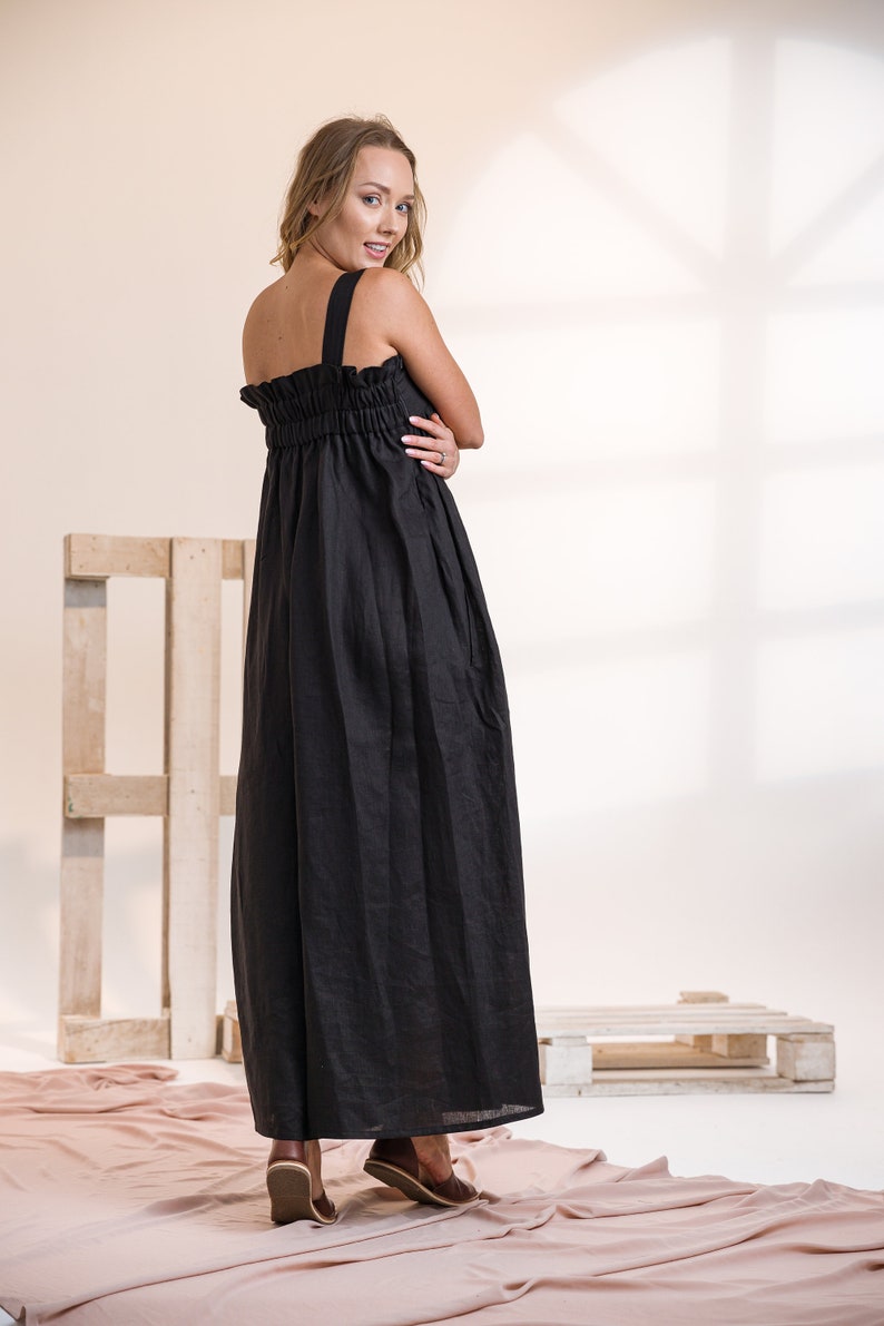 Black Linen Jumpsuit Linen Dungarees Adjustable Straps | Etsy