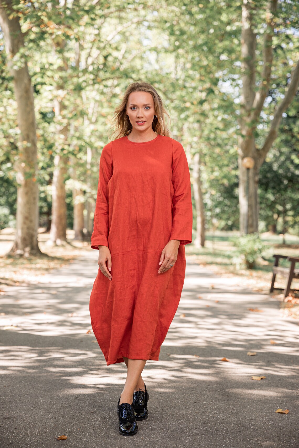 burnt orange linen dress