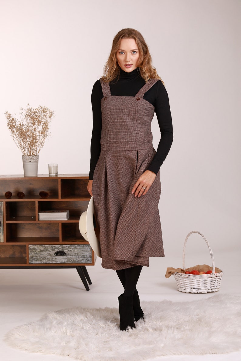Retro Wool Pinafore Dress Elegant Winter Midi Dress Plus Etsy