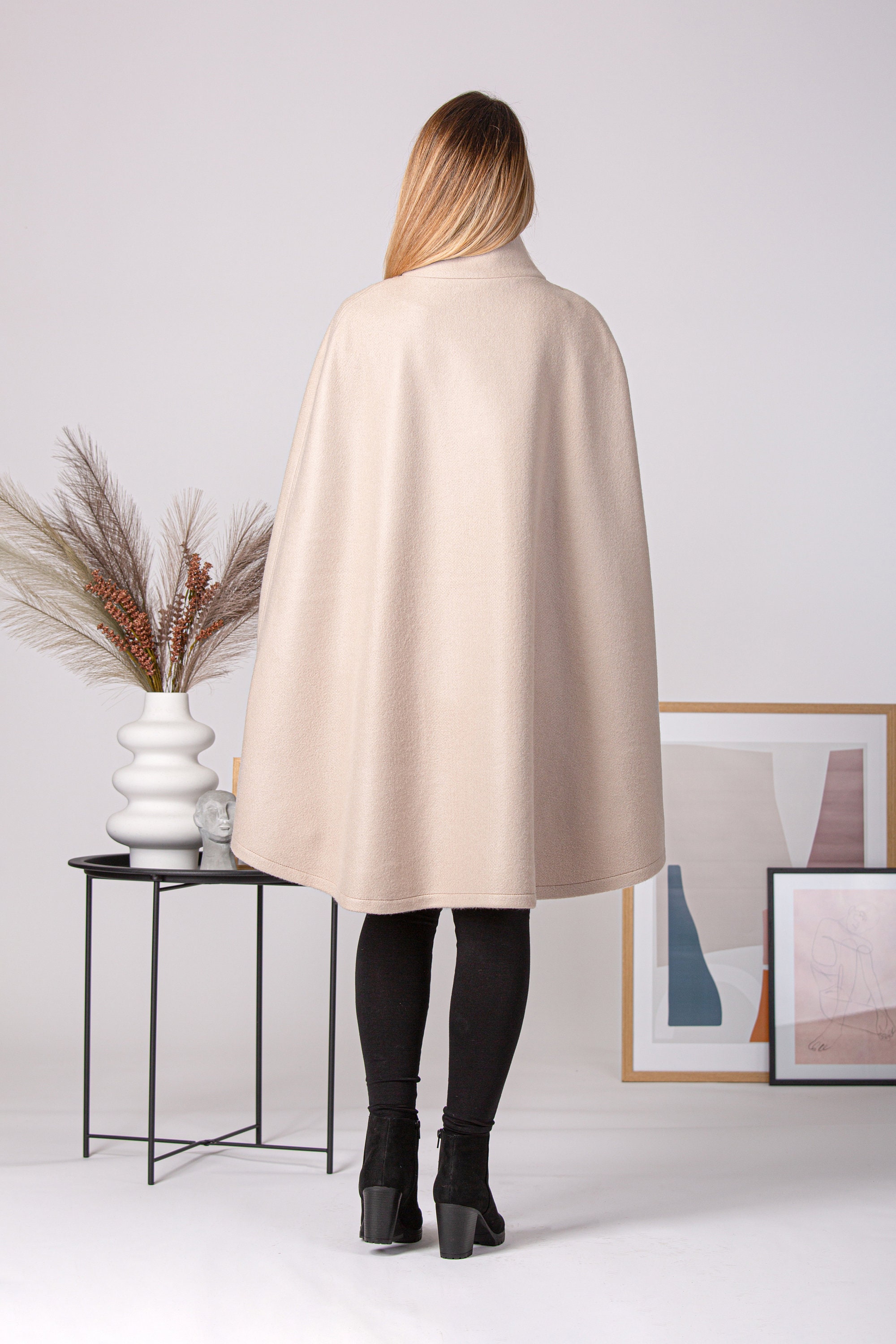 ジャケット・アウター eaphi high neck wool cape coat brown Warm Cape Coat With High Collar, Wool Winter Poncho Cloak