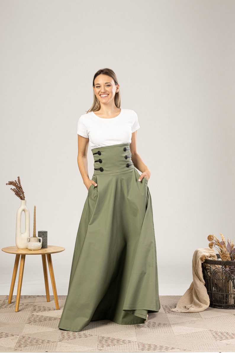 High Waisted Empire Line Victorian Walking Skirt for Summer, Edwardian Designer-Made Skirt, 19th Century Maxi Skirt,Fancy Dressy Retro Skirt image 7