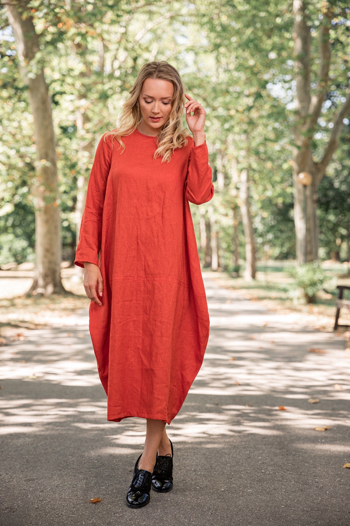 burnt orange linen dress