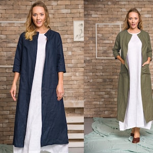 Long Linen Cardigan, Summer Maxi Cardigan, Plus Size Linen Clothing, Open Cardigan, Linen Beach Cover Up, Navy Blue Cardigan
