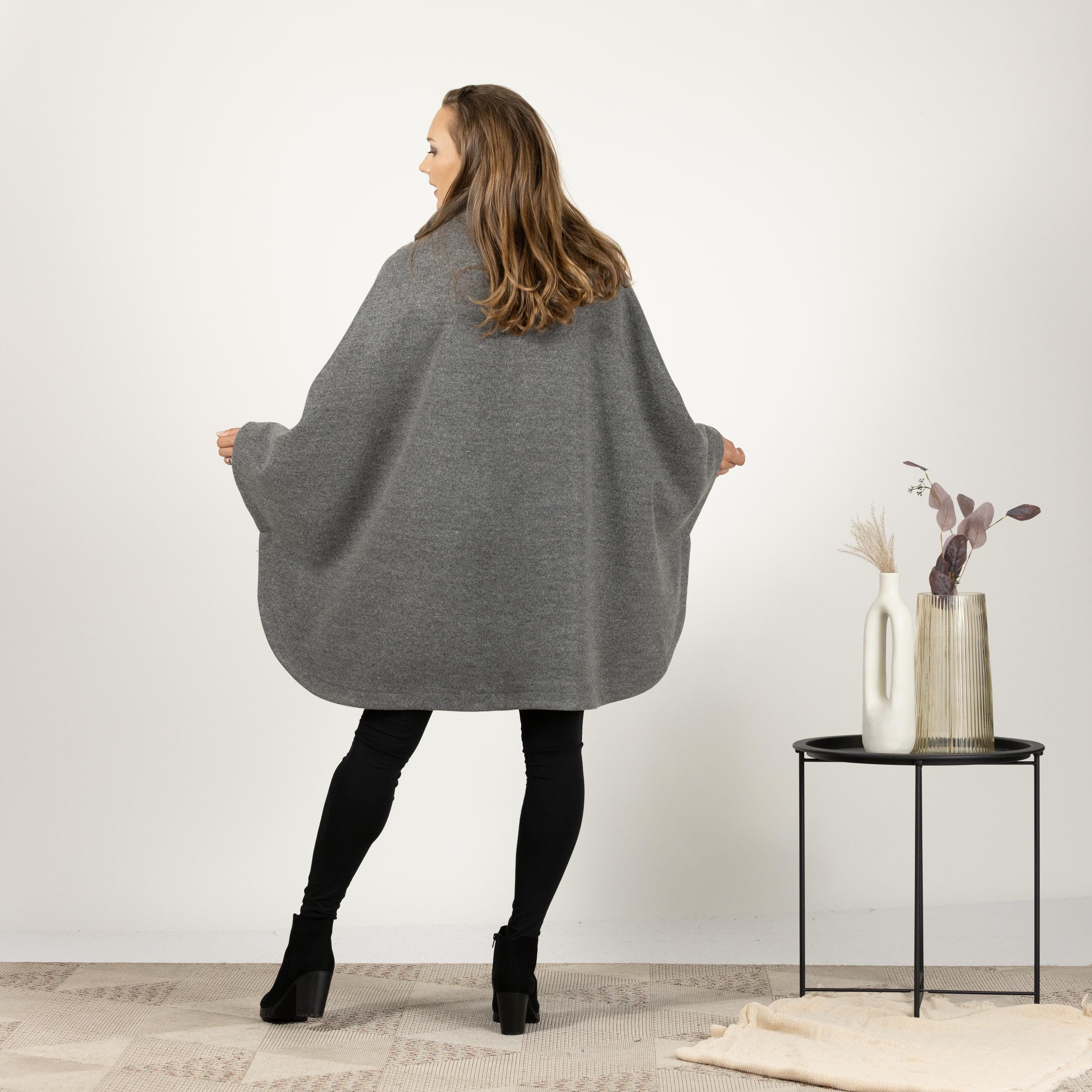 Plus Size Winter Cape Coat, Red Poncho Overcoat for Ladies