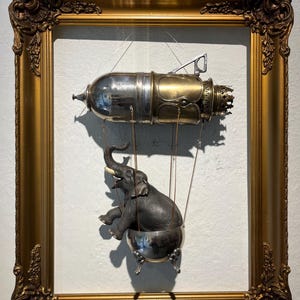 Country room decor, Wall art,Elephant,Steampunk,Upcycled  art,Time machine, Sci-fi Victorian artwork, Collage Assemblage, Found object
