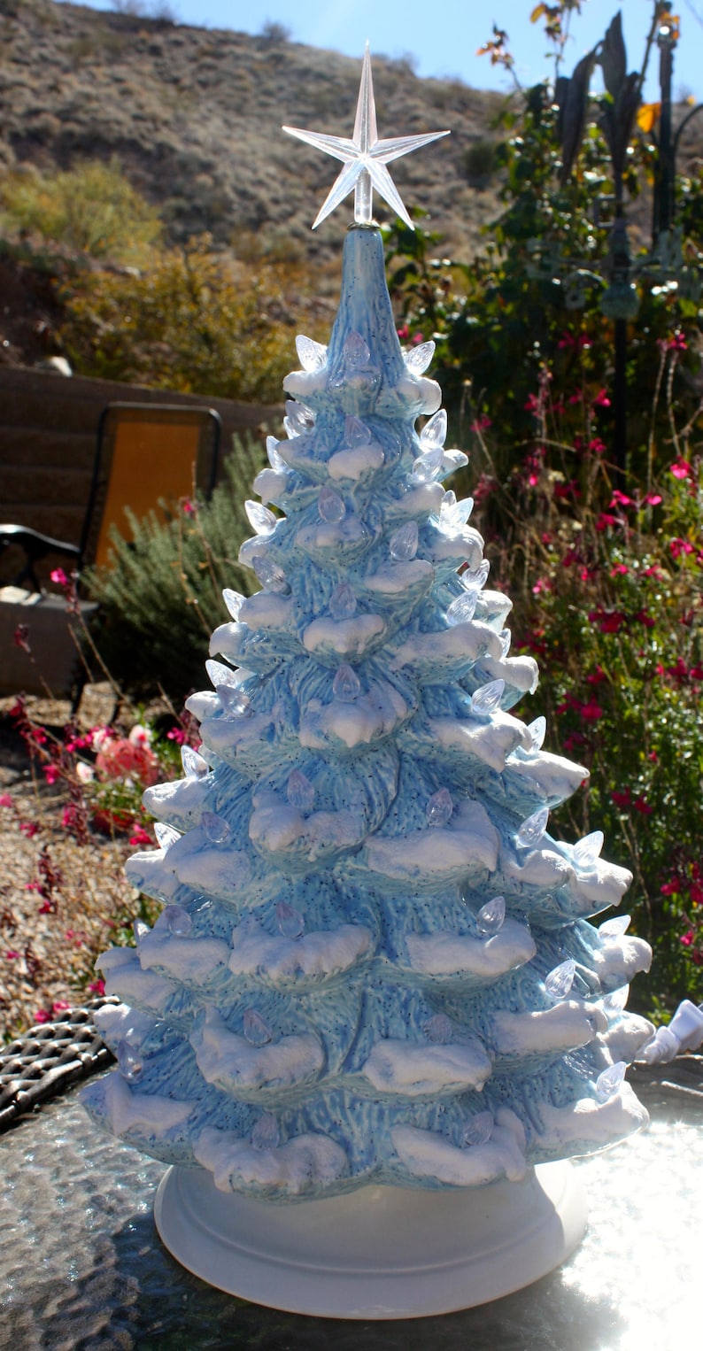 Ceramic Christmas Tree 19 Vintage Blue Glaze Lighted | Etsy