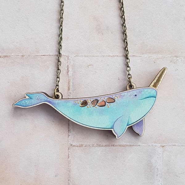 Laser Cut Narwhal Statement Necklace Mermaid Jewelry - Whale Sea Unicorn Ocean Boho Geek Necklace Jewelry