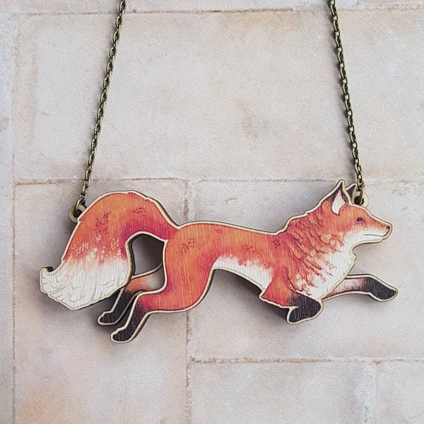 Laser Cut Fox Statement Necklace Boho Jewelry - Forest Woodland Animal Nature Fairy Tale Pagan Jewelry Necklace Gift - Birch Please