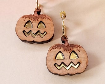 Spooky Chunky Pumpkin Earrings || Laser Cut Halloween Jackolantern Jewellery