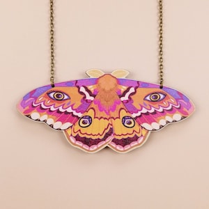 Emperor Moth Chunky Statement Necklace ~ maximalist cottagecore goblincore wooden natureinspired jewelry