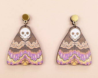 Witchy Deaths Head Moth Goblincore Lesbian Earrings ~ dark cottagecore whimsigoth maximalist jewelry