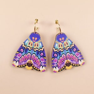 Quirky Lily Moth Maximalist Lesbian Earrings ~ bold colorful statement natureinspired goblincore jewelry