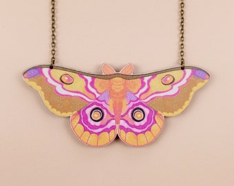 Chunky Silk Moth Statement Necklace ~ kitsch maximalist cottagecore whimsigoth butterfly