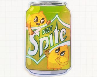 Diet Spite ~ angry lemon soda can holographic sticker
