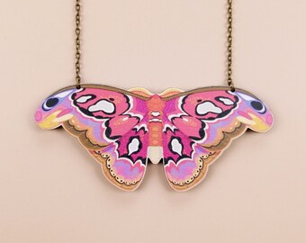 Chunky Atlas Moth Statement Necklace ~ kitsch maximalist cottagecore natureinpsired jewelry