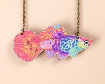 Chunky Fancy Guppy Tropical Fish Necklace ~ quirky colourful kitsch maximalist jewelry