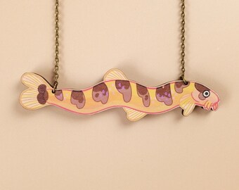 Chunky Kuhli Loach Fish Necklace ~ cool quirky weird leopard cinnamon eel