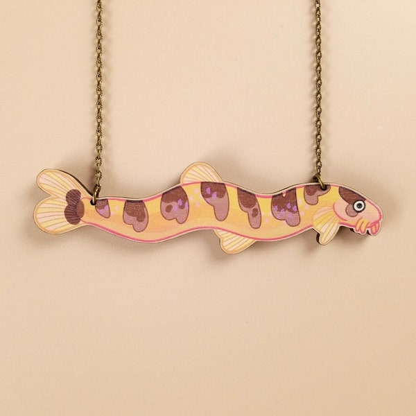 Chunky Kuhli Loach Fish Necklace ~ cool quirky weird leopard cinnamon eel