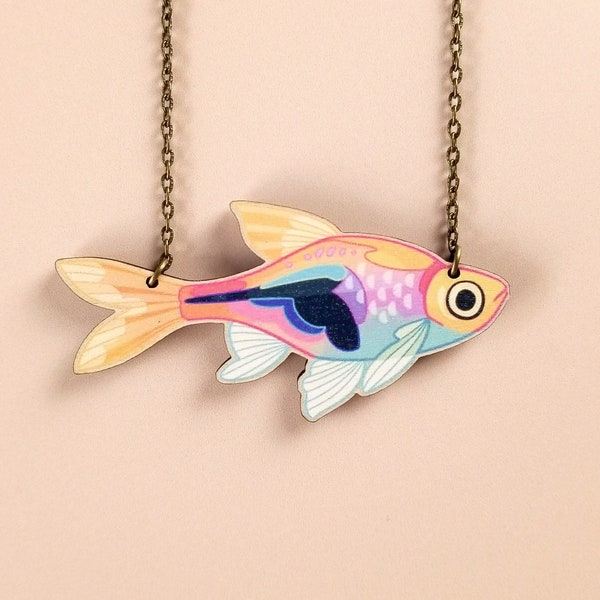 Tropical Fish Statement Necklace ~ cute quirky whimsical colorful exotic animal jewelry
