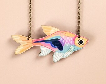 Tropical Fish Statement Necklace ~ cute quirky whimsical colorful exotic animal jewelry