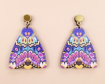 Funky Dark Cottagecore Lily Moth Lesbian Earrings ~ colorful goblincore nature-inspired maximalist jewelry