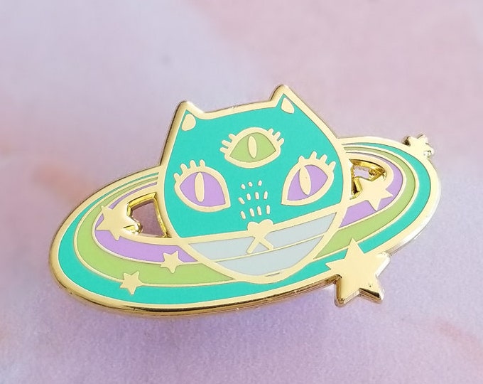 Space Cat Planet Hard Enamel Pin Badge