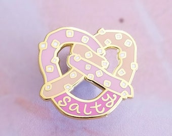 Salty Pink Pretzel Hard Enamel Pin Badge - Snack Food Pun Lapel Pin