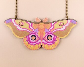 Chunky Silk Moth Statement Necklace ~ kitsch maximalist cottagecore whimsigoth butterfly