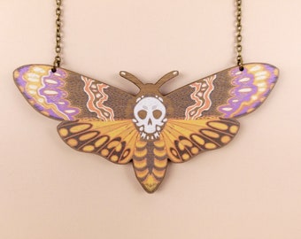 Chunky Deaths Head Moth Statement Necklace ~ witchy goblincore whimsigoth jewelry