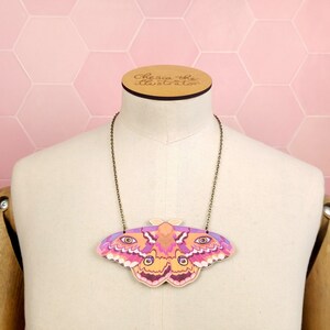 Emperor Moth Chunky Statement Necklace maximalist cottagecore goblincore wooden natureinspired jewelry image 4